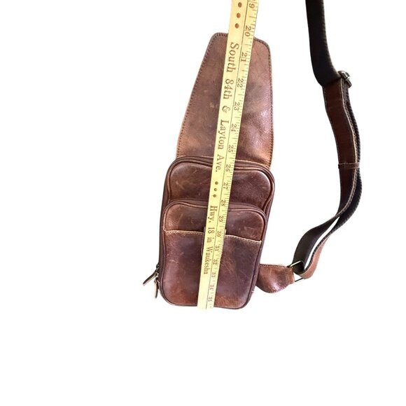 Paul & Taylor Men's Sling Bag Brown Leather - Picture 6 of 10